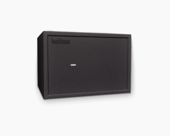 Newton S1 40L burglary resistant safe closed three-quarter view, equipped with a Kaba key lock