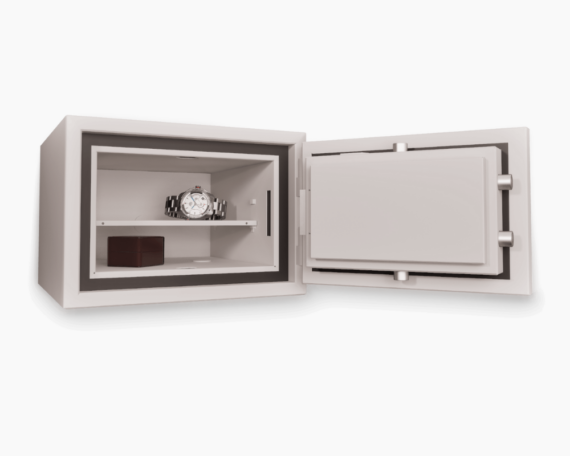 Newton S2 20L fire and burglary resistant safe open three-quarter view
