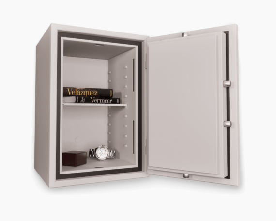 Newton S2 55L fire and burglary resistant safe open three-quarter view