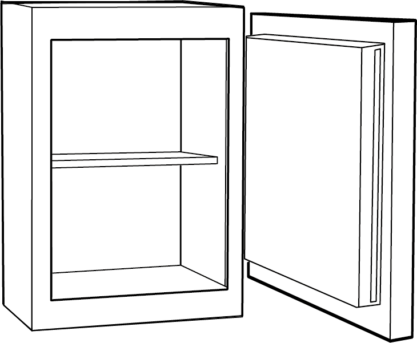 Technical drawing: Newton S2 30L fire and burglary resistant safe open three-quarter view