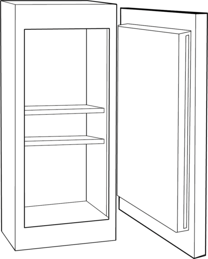 Technical drawing: Newton S2 80L fire and burglary resistant safe open three-quarter view